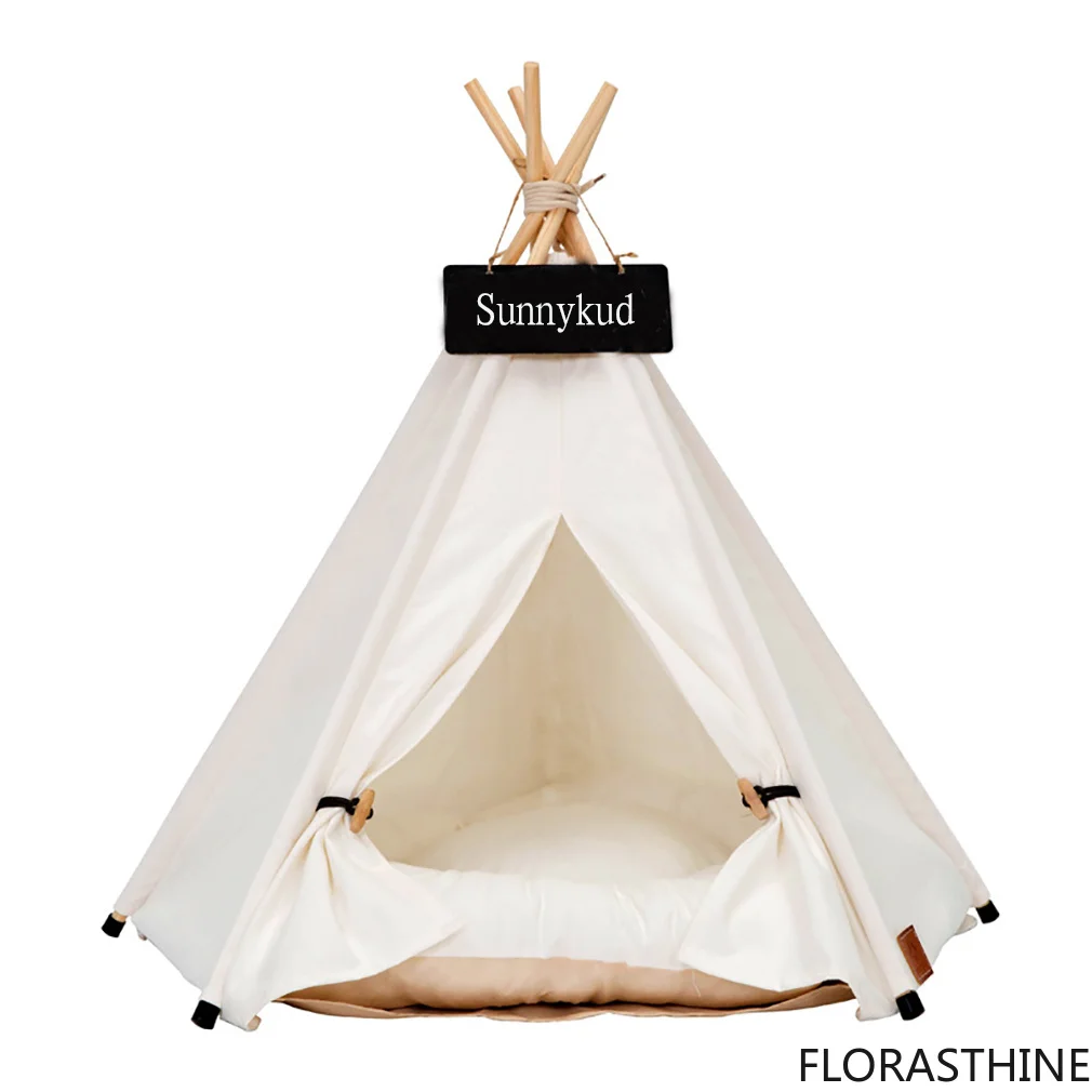 Pet Tent House Cat Bed Portable Teepee with Thick Cushion 6 Colors Available for Puppy Dog Excursion Outdoor Indoor