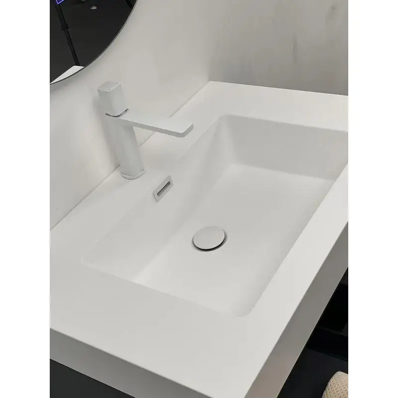 حوض متكامل مقاس 24 بوصة، أبيض لامع، بدون غطاء حوض، يتضمن الصرف الصحي والصنبور #1
