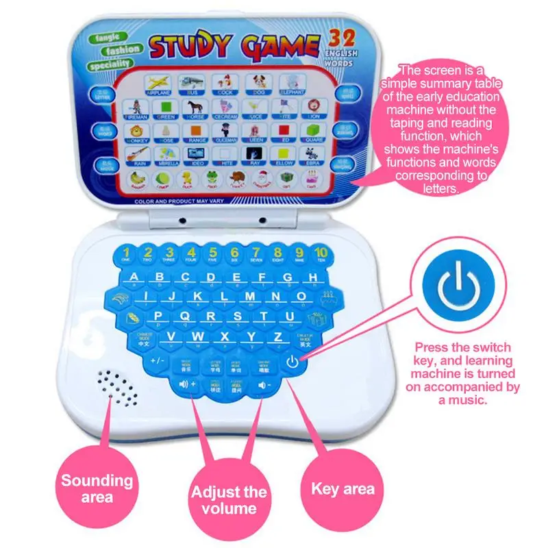 Mini Machine d'apprentissage des langues, ordinateur de Simulation avec Alphabet pour enfants, jouet éducatif pour apprendre la prononciation, ordinateur portable