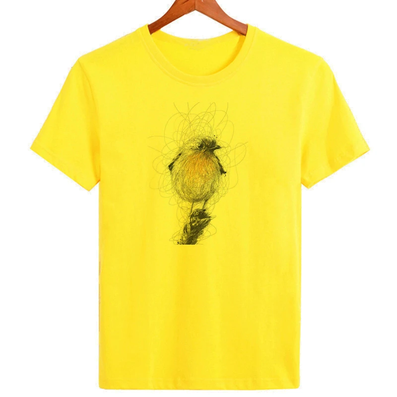 Hand sketched Bird T-shirt Men's Super Fashion Tops Tees Brand Good Quality Casul Summer Tshirt B1-102