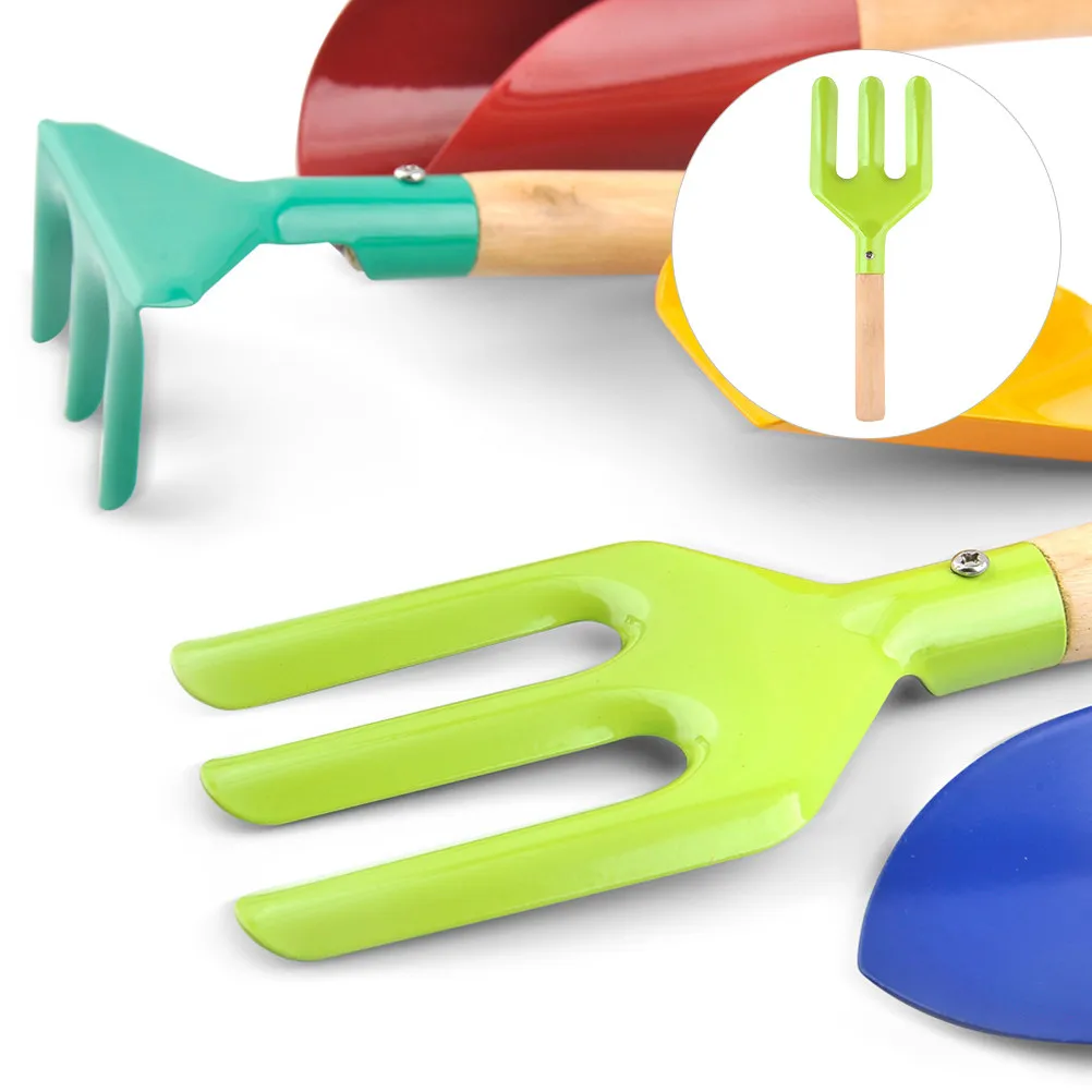 

1Set Kids Gardening Tools Set Rustless Wear Resistant Metal Wood Design Ergonomic Handle for Beach Park School Backyard Planting