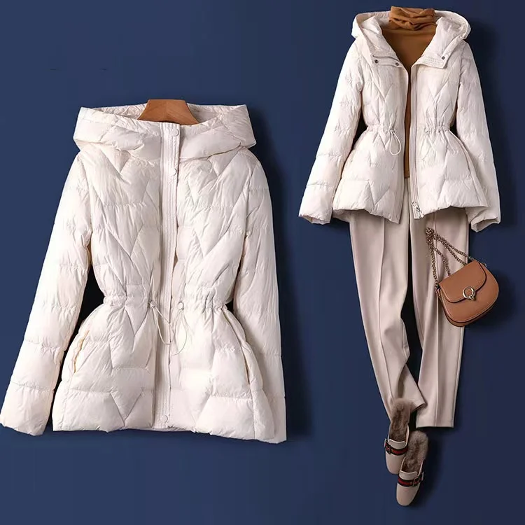 Abrigo de plumón de pato blanco para mujer, Parkas de moda, abrigos con capucha cálidos impermeables, chaquetas con cremallera en negro, blanco y