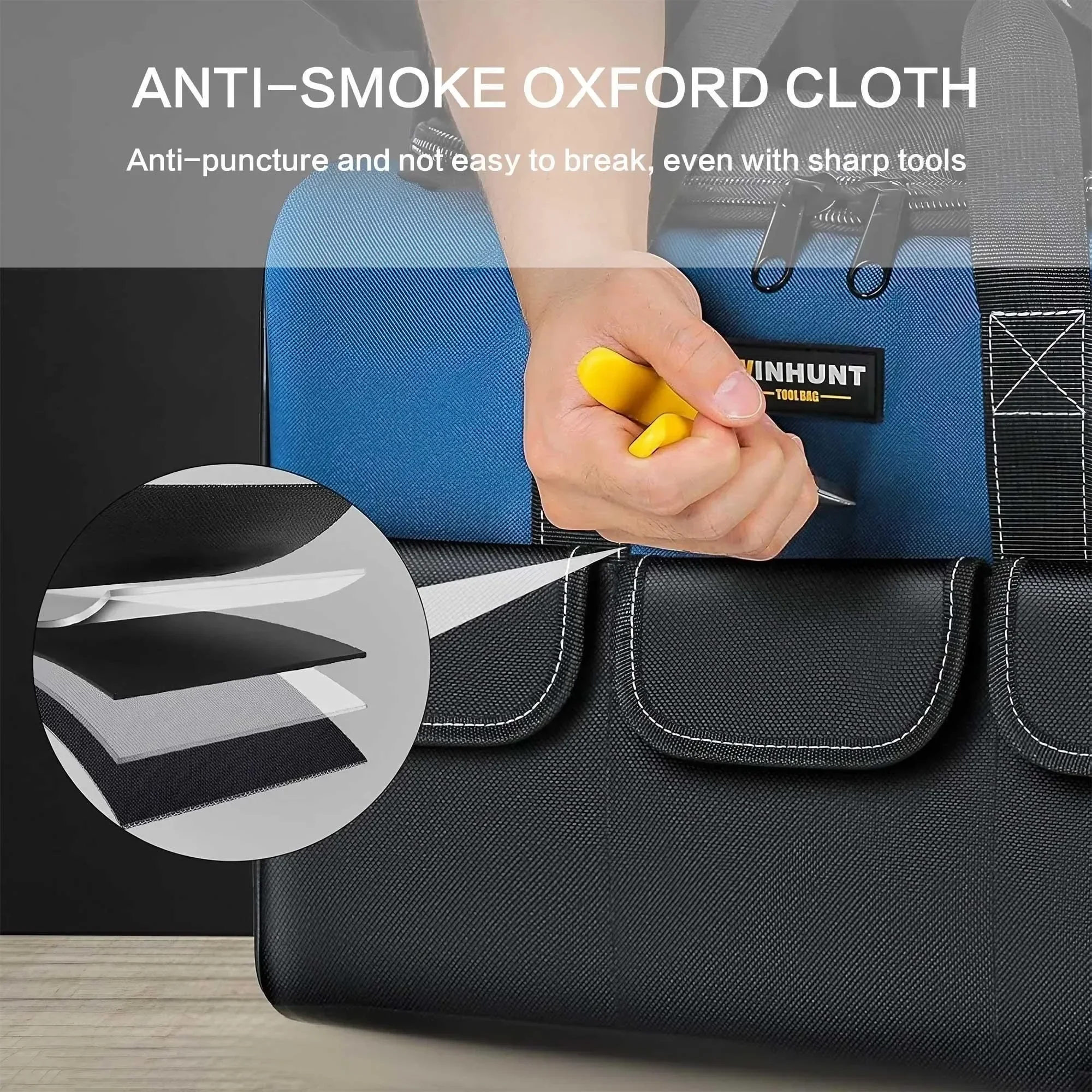 Heavy Duty Tool Bag Large Capacity Organizer with Reinforced Bottom Multi Compartment for Construction Tools