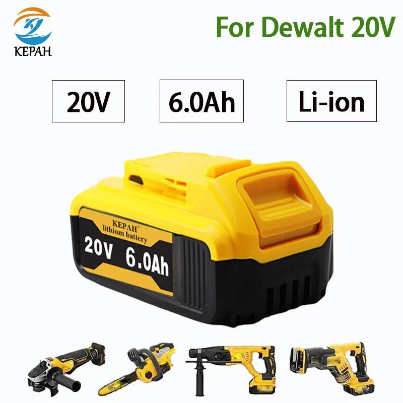 

New For DeWalt DCB200 Battery Compatible 20V 6.0Ah Replacement Li-ion Battery with Charger DCB205 DCB204-2 DCB206 Power Tools