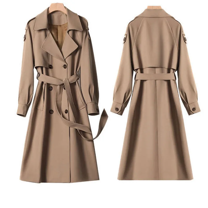 

Double Breasted Windbreaker Women's Mid-Long 2022 New Popular Autumn High-End Temperament Overknee Coat Femme Trench Coat Belt