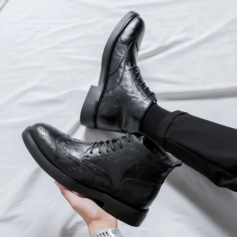 Vintage Mens Ankle Chelsea Boots Luxury Handmade Quality Autumn Fashion British Style Ankle Brogues Social Shoes Male Size 44