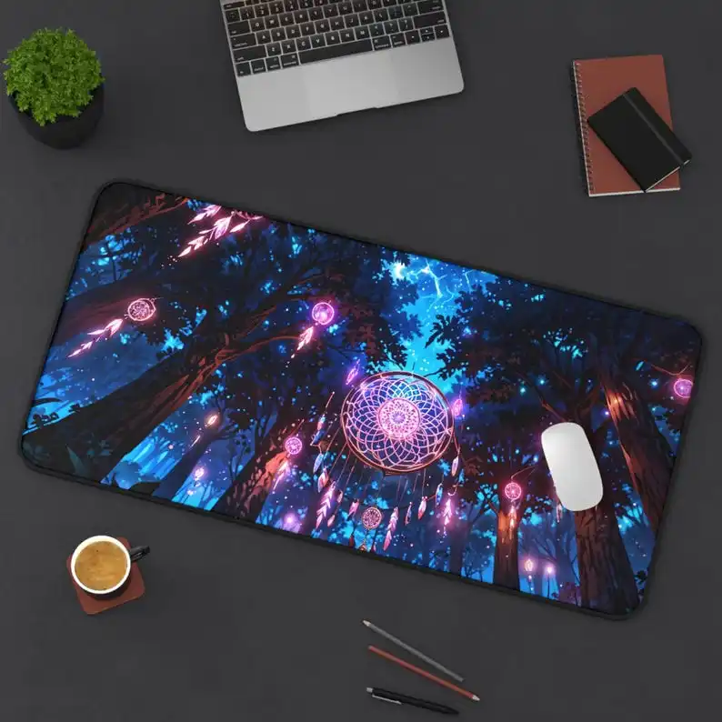 

XXL Dreamcatcher Desk Pad, Native Forest Fantasy American Gaming Mouse Pad - Desk Decor, Boho Mouse Pad, Floral Play Mat