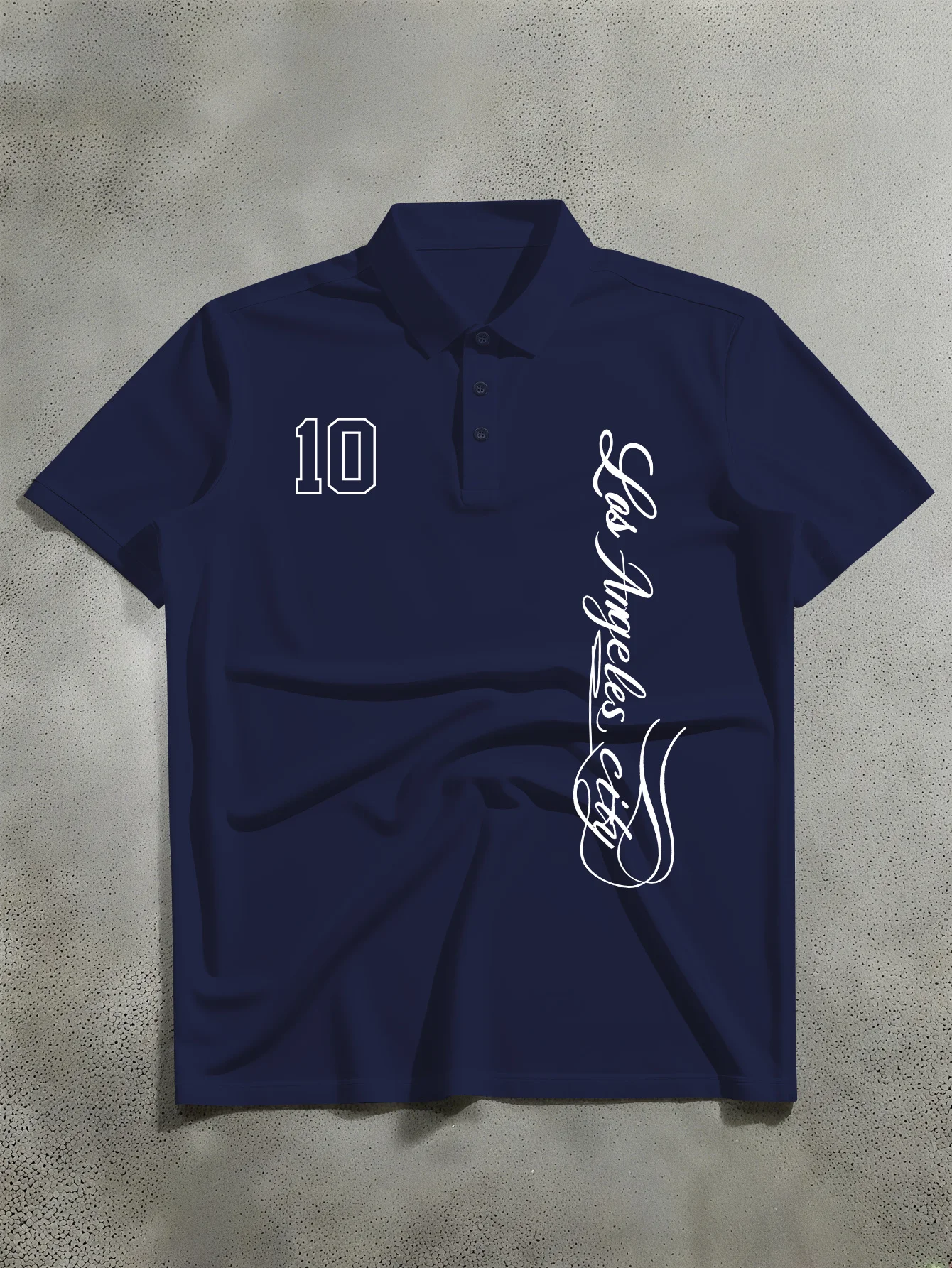 New Men's Short Sleeved Polo, Street Style City Name Handwritten Font Text Printed Polo