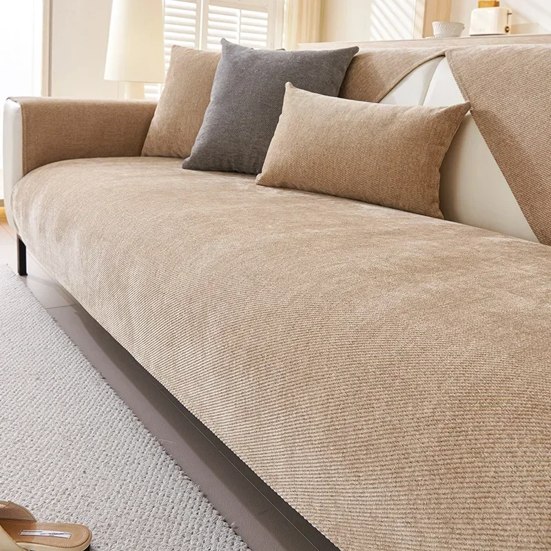 

2024 Waterproof Sofa Cushion Anti-scratch Sofa Cover Solid Color Chenille Non-slip Four Seasons Universal Sofa Protection Cover