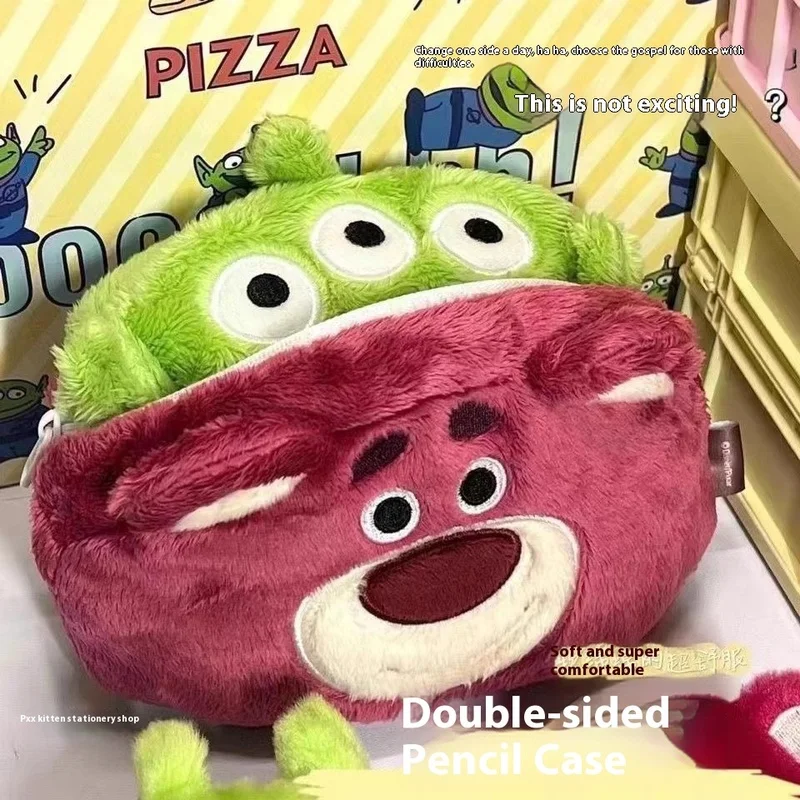 Toy Story Lotso Alien Plush Double-Side Pen Case Pencil Bag Cosmetic Bags Cartoon Large Capacity Portable Toiletries Storage Bag