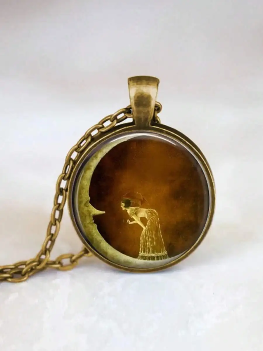 

Woman On The Moon, Shannon Stamey Art Piece, Moon Jewelry, Crescent Necklace, Vintage Style Jewelry, Decorative Art Style Jewelr