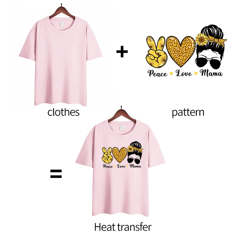 MAMA Sunflower Butterfly Heat Transfer Ready To Press Patches Thermo Stickers Stripes On Clothes T-shirt Ironing Appliques Parch