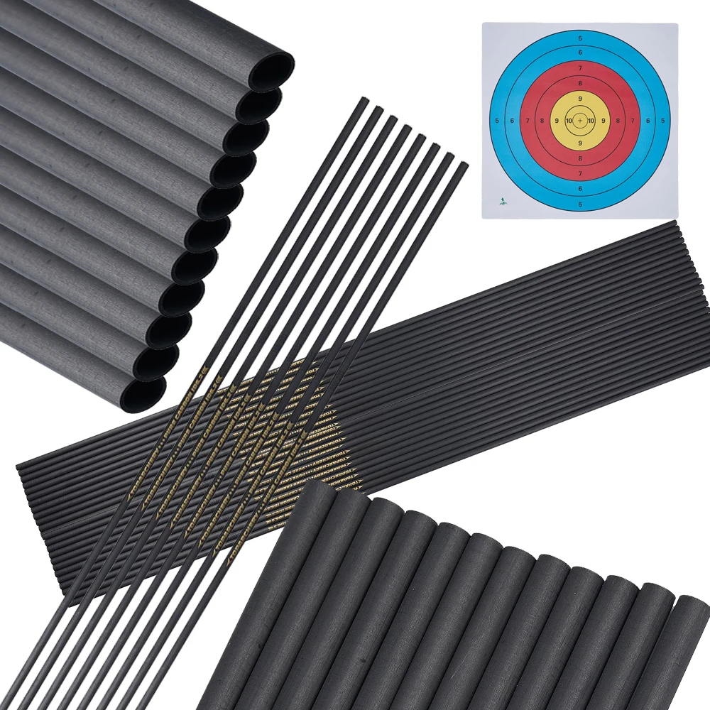 Aste in carbonio puro da 33'' per frecce, 12/24 pezzi, Spine 300-600, ID 6.2mm, per fai da te, aste in carbonio grezzo per caccia, rettilineità 0.003, per pratica di tiro