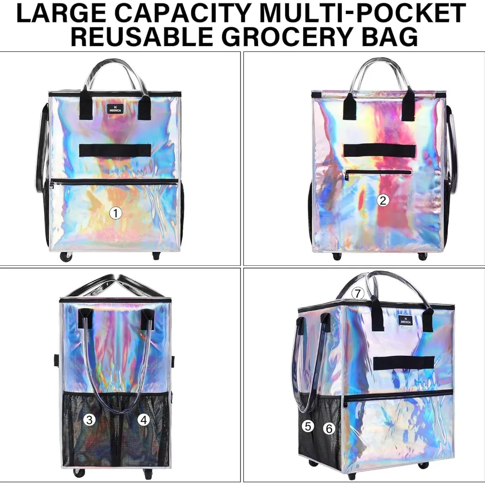 รถเข็นช็อปปิ้งแบบพับได้ที่ทนทานพร้อมความมั่นคงที่เพิ่มขึ้นและผ้ากันน้ำสำหรับการขนของชำที่มีน้ำหนักมาก