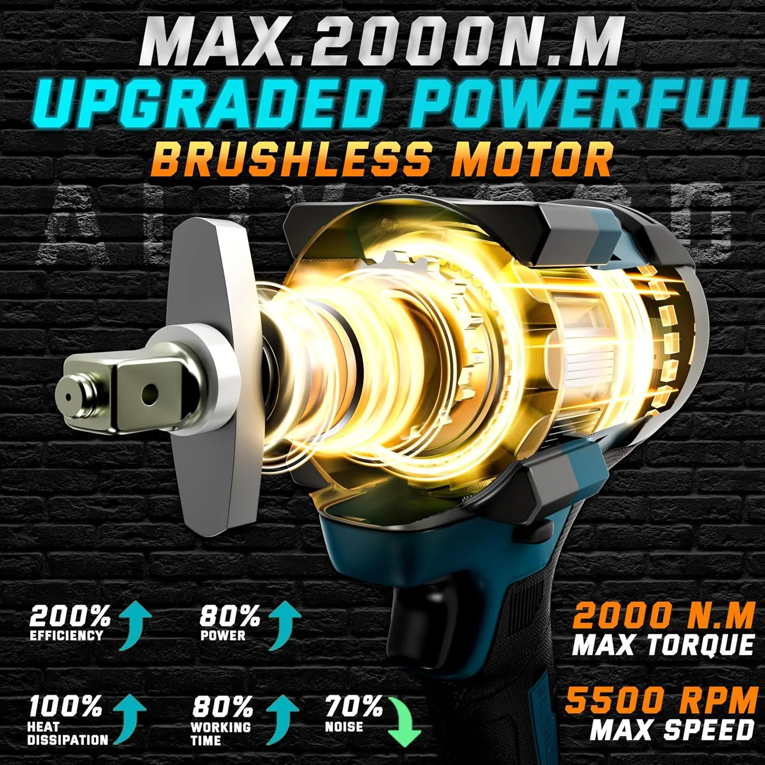 Llave de impacto eléctrica inalámbrica (2000N.m/1500Ft-lbs)