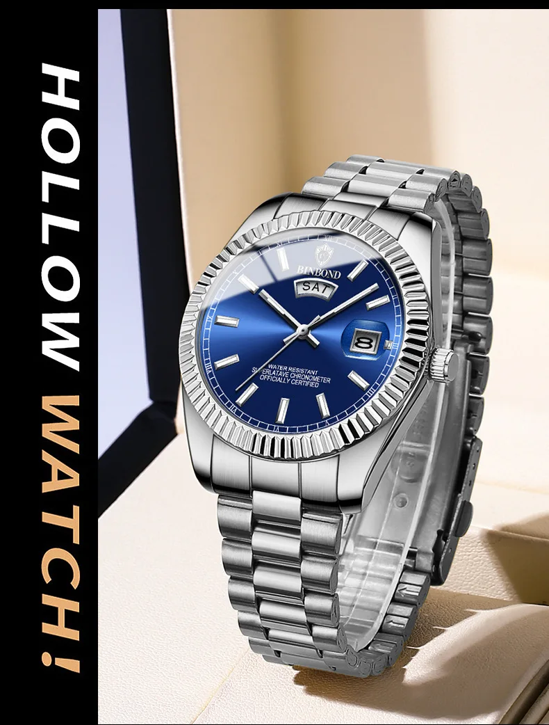 BINBOND Luxury Sport Wrist Watch For Man Waterproof Luminous Date Men Watch Quartz Stainless Steel Men's Watches Male Reloj