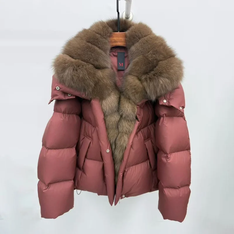 Winter nieuwe dames grote bontkraag verdikte warme witte ganzendons jas y2k modieuze casual donsjack met afneembare mouwen
