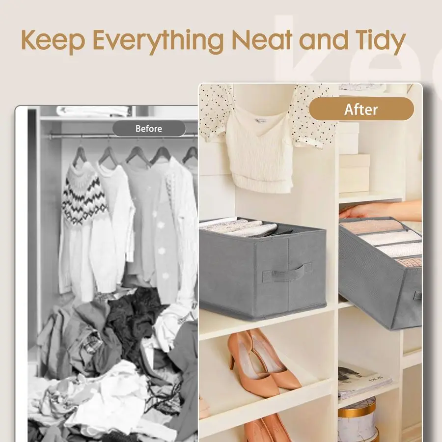 

Набор из 6 больших органайзеров для одежды, органайзеры для гардероба и хранения вещей с ручками, складные тканевые разделители для шкафа