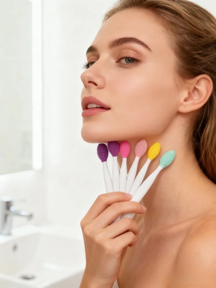 فرشاة تنظيف الوجه - شعيرات سيليكون ناعمة مقاومة للماء، تنظيف المسام العميقة، تقشير لطيف للبشرة الحساسة العادية يوميا Sk