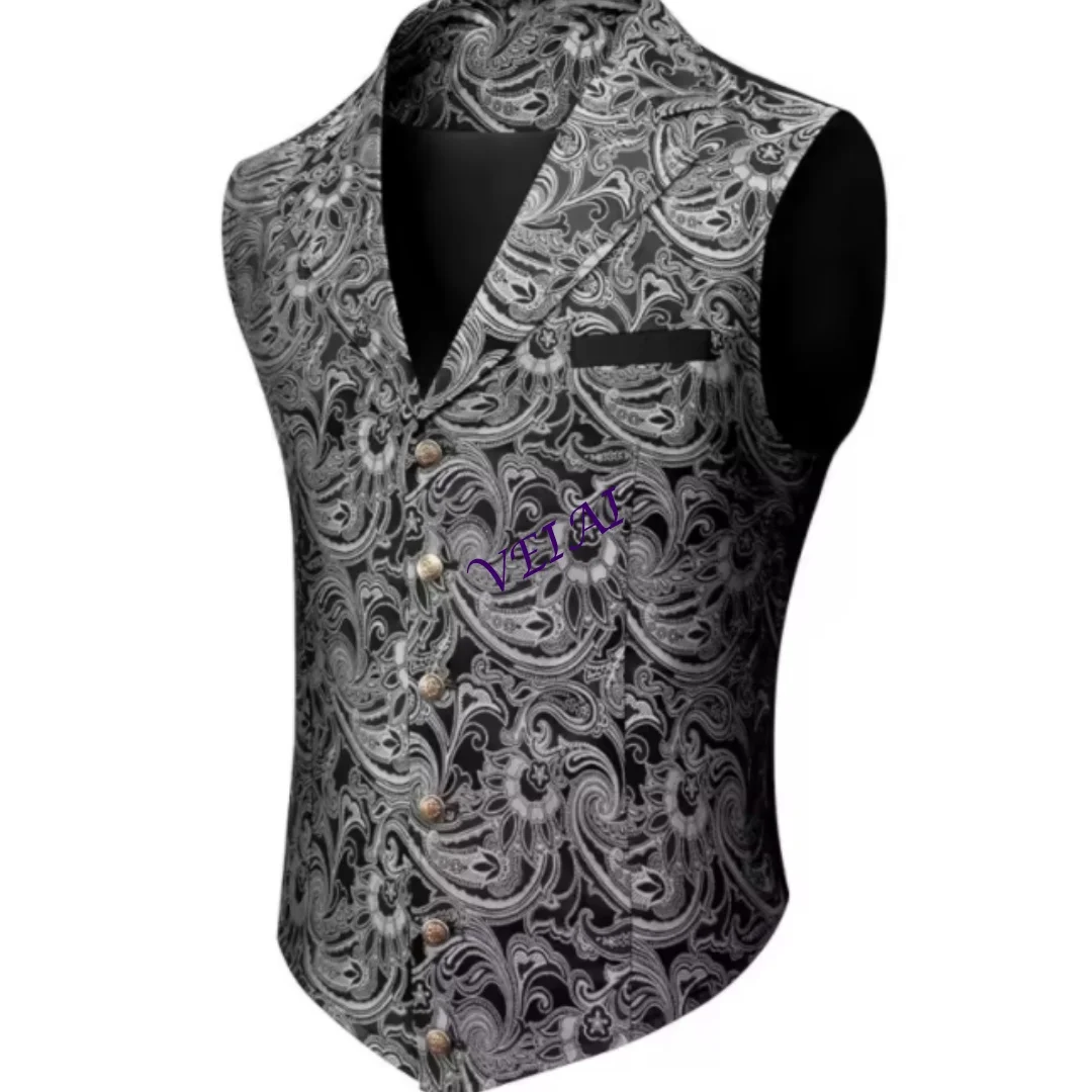 

CustomizedMen's Paisley Gothic Vest | Victorian Steampunk Waistcoat with Notched Lapel for Tuxedo/Formal Events Themed Weddings