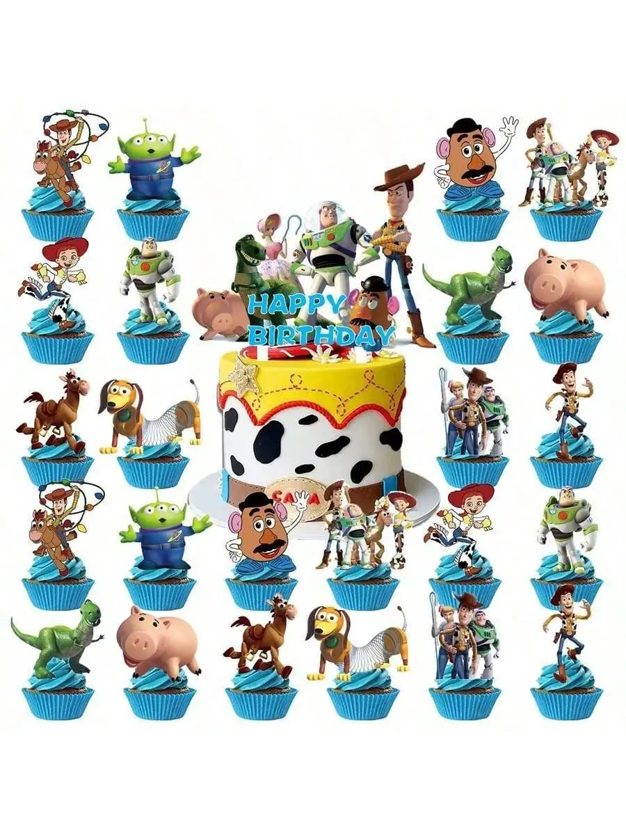 Disney 25Pcs Toy-Stor Mania Theme Birthday Party Cake Decoration Supplies Family Birthday Party Cake DIY Decoration Christmas Decoration