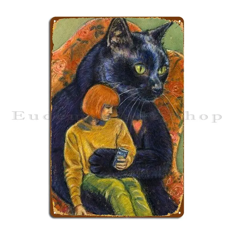 Black Cat Good Luck Cats Feline Lovers Cat Heart With Girl Metal Plaque Character Living Room Plaques Painting Tin Sign Poster