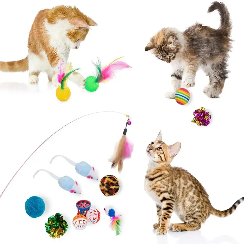 Kitten Toys Variety Pack-Pet Things for Cat Toy Combination Set Toy Funny Cat Stick Sisal Mouse Bell Ball Cat Supplies 21 Piece