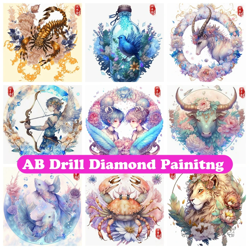 

Zodiac Signs 5D AB Diamond Painting Embroidery Colorful Cartoon Animal Cross Stitch Mosaic Picture Handicraft Home Decor Gift