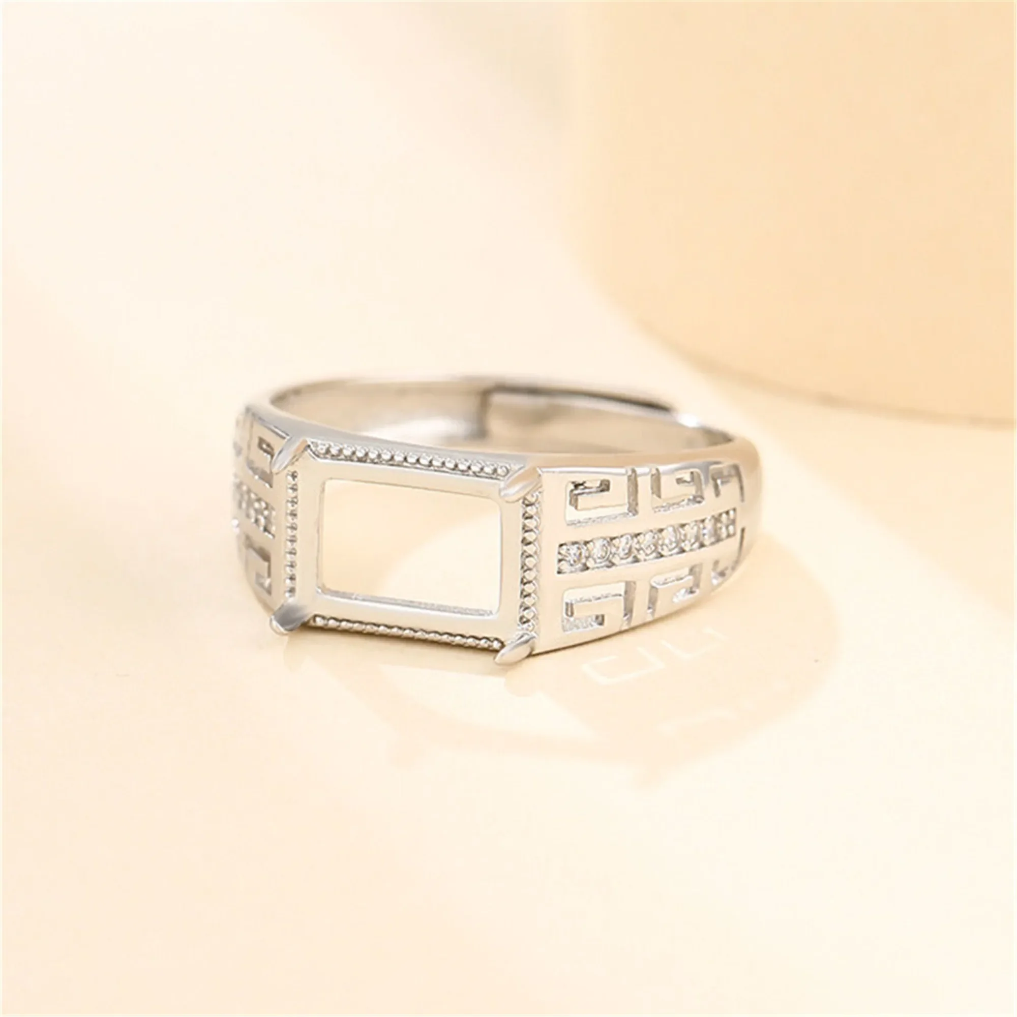

Ring Setting for 7x10mm Rectangle Cabochons White Gold Plated 925 Silver Zircon Adjustable Ring Base SR0153