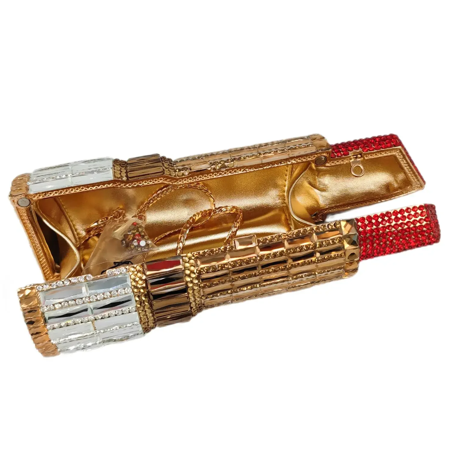 Boutique De FGG (in stock) ผู้หญิง Mini ลิปสติกคลัทช์กระเป๋าถือคริสตัลกระเป๋างานแต่งงาน Rhinestone กระเป๋าถือ