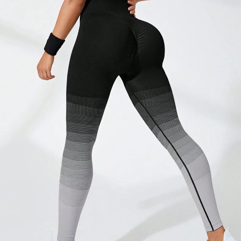 Seamless Gradient Sporty Leggings Woman Fitness High Waist Push Up Yoga Pants Running Gym Jogging Tights Athletic Cycling Pants