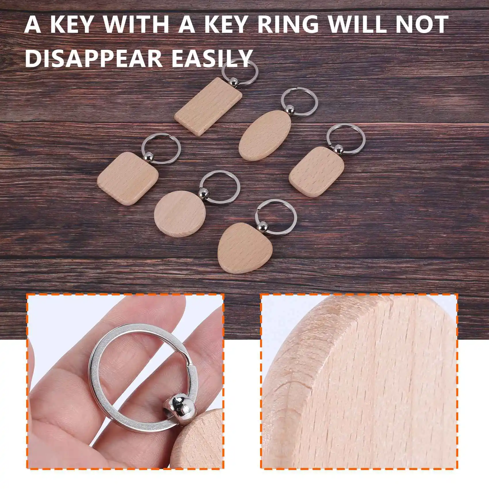 LLavero de madera en blanco para manualidades, etiqueta de llave de madera antipérdida, accesorios de regalo, 60 unidades