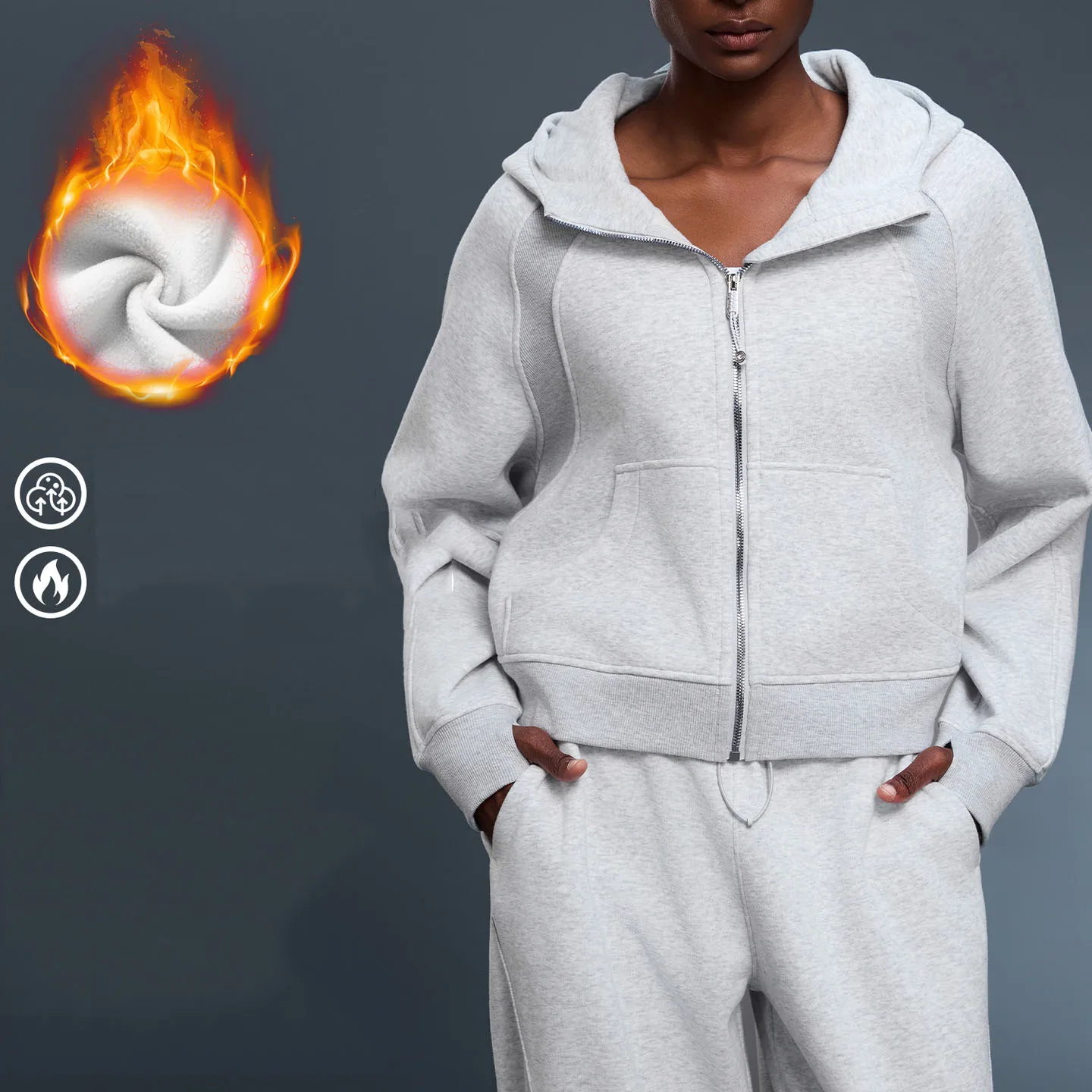 Women's Full-Zip Hooded Sweatshirt - Winter Fleece Lined Oversized Pullover with Thickened Warm Layer, Casual Streetwear Jacket