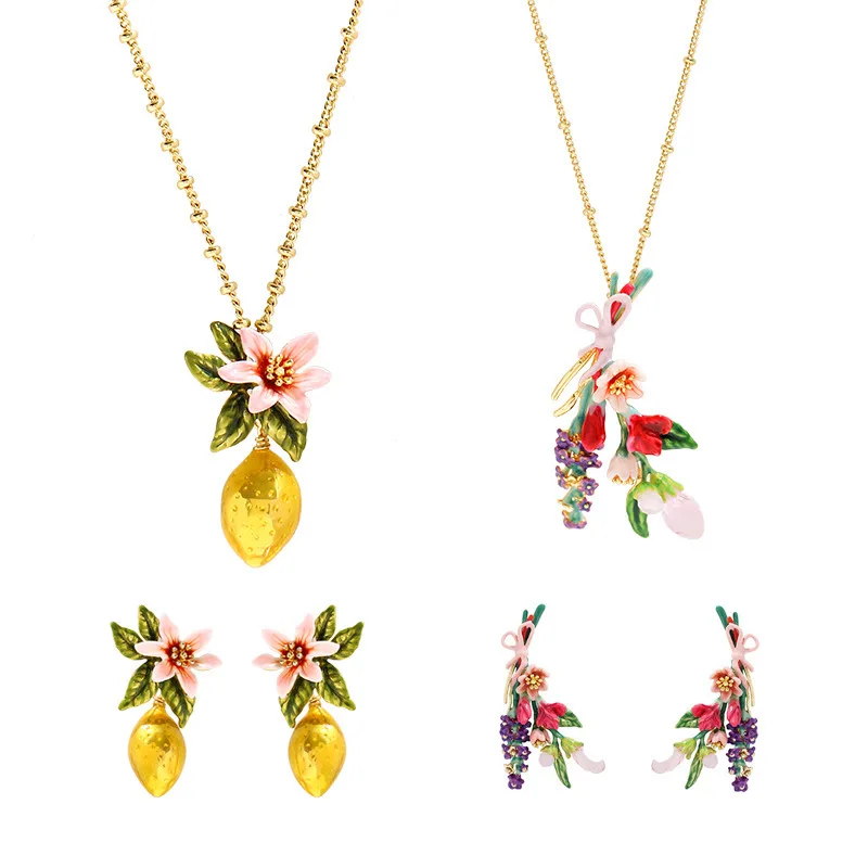 

Spring New Arrival Summer Citrus Flower Earring European and American Ins Style Clavicle Chain Forest Series Bouquet Necklace