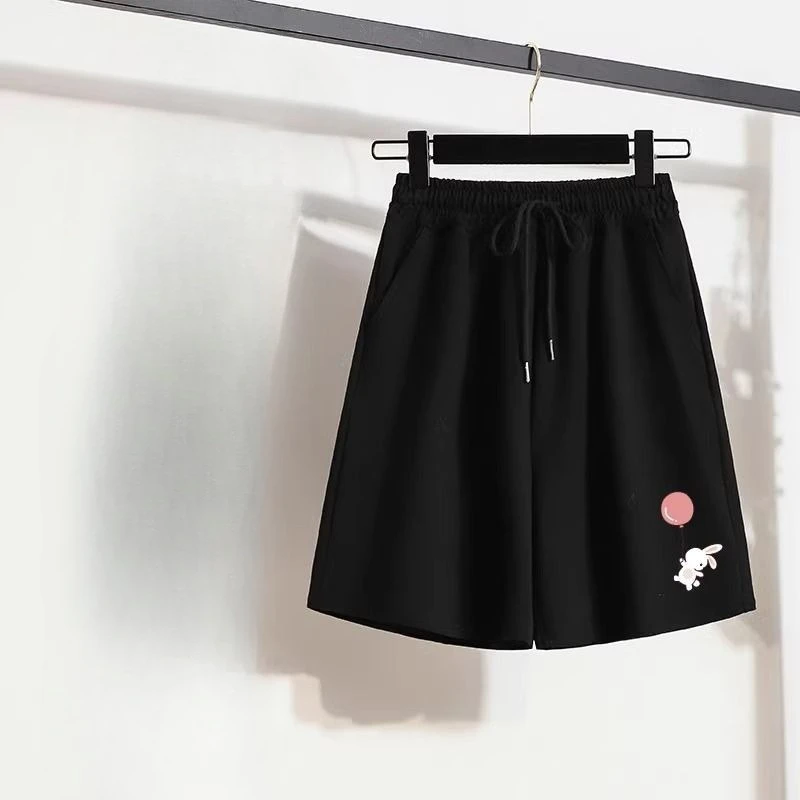 2025 New American Beach Style Casual Knee-length Shorts Y2k Aesthetic Kawaii Sweet Print Wide Trousers Harajuku Lace Up Shorts