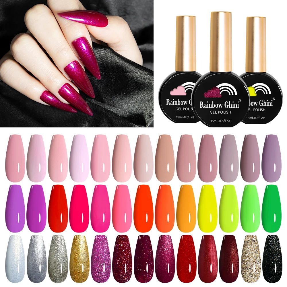 Rainbow Ghini 15ml UV Gel Nail Polish Semi Permanent Varnish Supplies for Professionals Red Black White Nail Gel Art Accessories