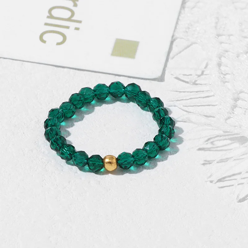 3MM Green Glass Crystal Bead Ring Faceted Small Quartzs Turquois Stone Bead Finger Ring Wholesale Jewelry Gift For Women Men