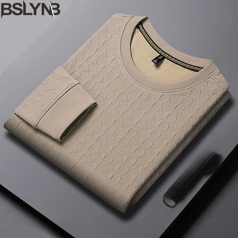 Fashion Brand Men's Long Sleeve T-Shirt Male Jacquard Weave Casual Tee Shirt Tops