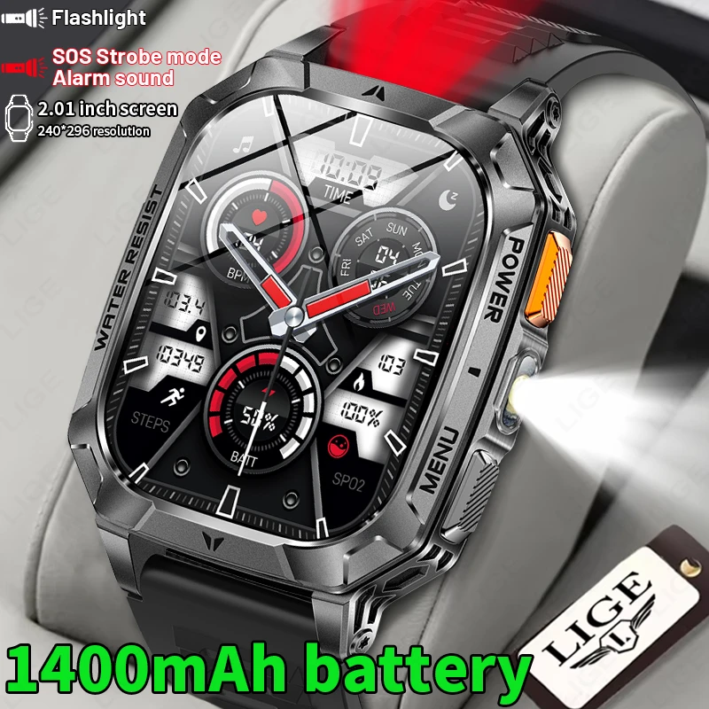 2026 New 1400mAh Battery Smart Watch Men Bluetooth Call 10ATM Waterproof Swim Sport Run Hiking Outdoors Military Smartwatch Male