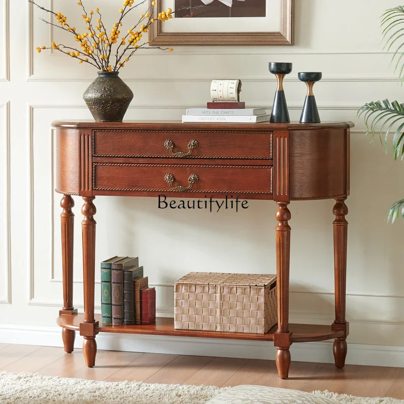 

yj5 American Style Solid Wood Entryway Cabinet Semi-Circular Wall-Mounted Light Luxury Minimalist