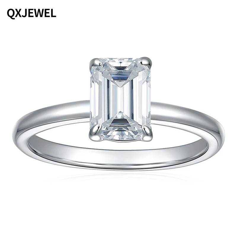 

QXJEWEL 925 Silver Moissanite Ring 6*9mm 2carat Elongated Rectangle Emerald Cut Prong Setting D Color For Women Engagement