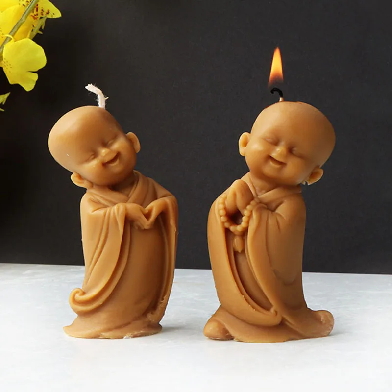 3D Smiling Monk Candle Silicone Mold Cute Buddha Monk Statue Plaster Candle Making Resin Mould Chocolate Baking Tool Decor Gifts