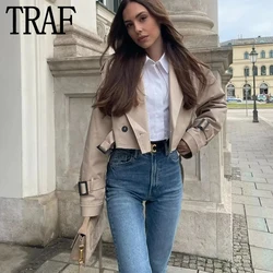 TRAF Female Windbreaker Autumn Cropped Jacket For Women Streetwear Woman Trench Coat Long Sleeve Chic And Elegant Woman Jacket