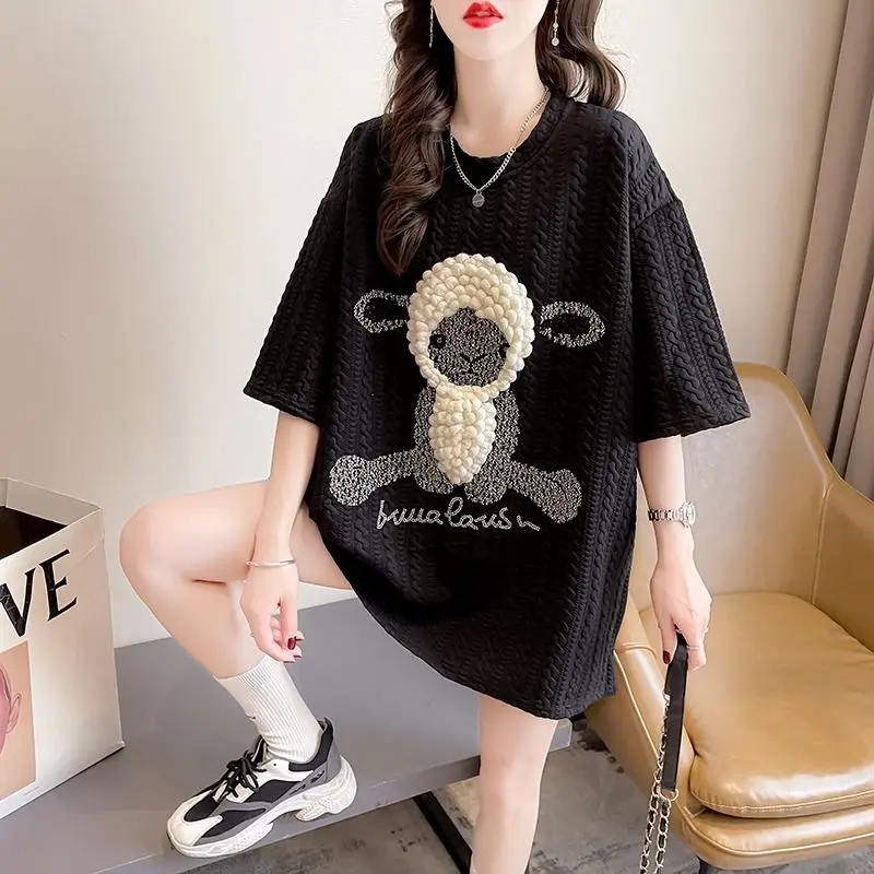 Design Sense Niche Three-Dimensional Lamb Short-Sleeved T-Shirt Women's 2022 New Summer Half-Sleeved Top Women