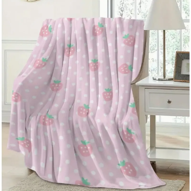بطانية مطبوعة بالفراولة الوردية - بطانية أريكة منزلية ناعمة ودافئة للاسترخاء في المنزل أو المطبخ أو التخييم