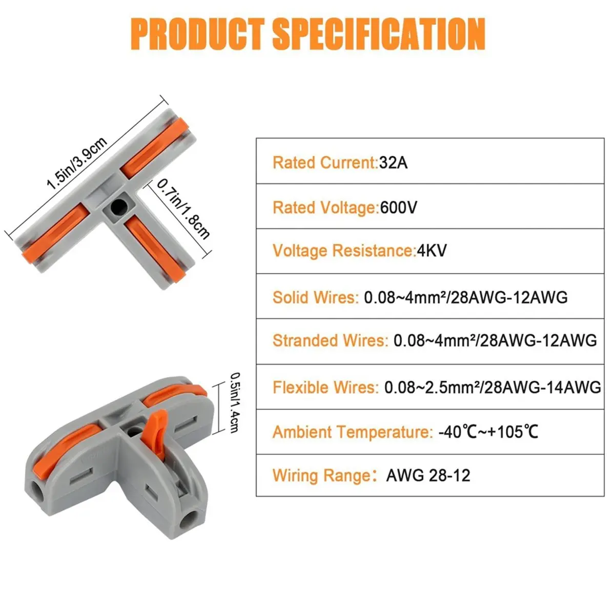 【~ New ABZE】30PCS T Shape Lever Nut Wire Connector, Quick Splitter 3 Way Electrical Connectors
