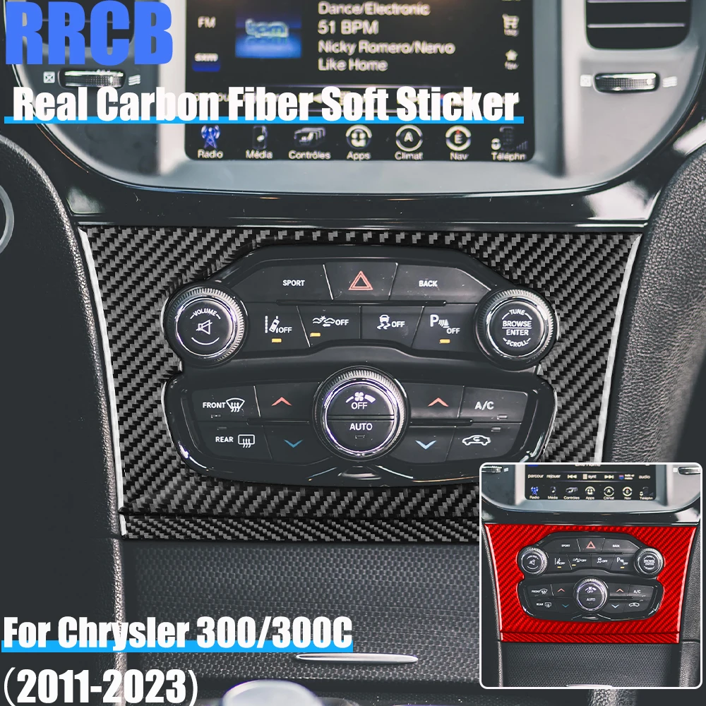 

Real Carbon Fiber Car Accessories Center Console Climate Decorative Trim Cover Soft Sticker For Chrysler 300 300C 2011-2023