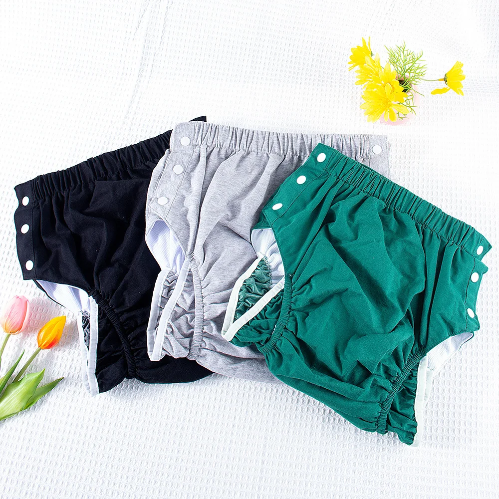 Unisex Washable Cotton Cloth Incontinence Pants Leak Proof Diapers Breathable Elasticated Adult Diapers Easy to Wear