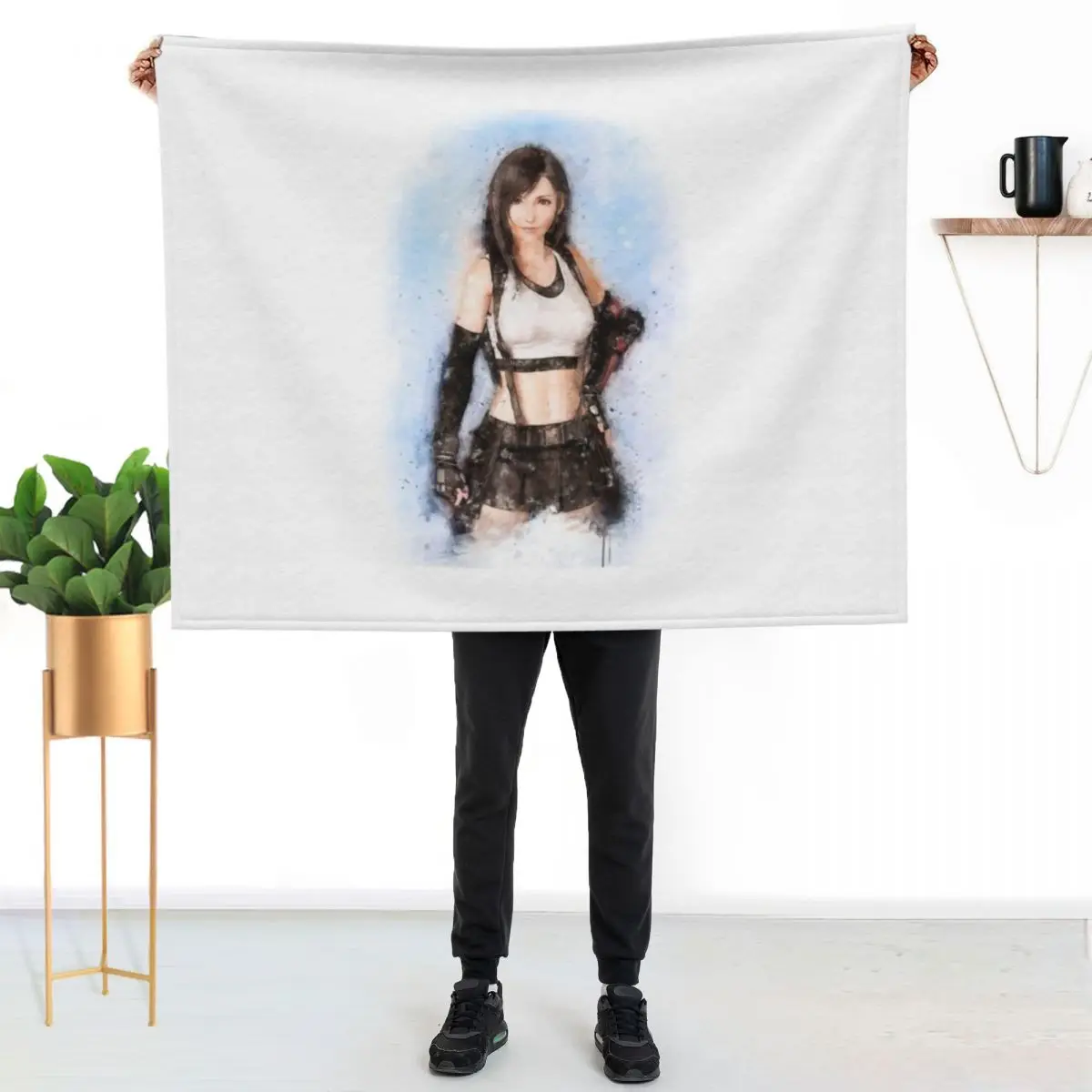 

Tifa Lockhart Ff VII Watercolor Throw Blanket All Season Lightweight Soft Blanket for Bed