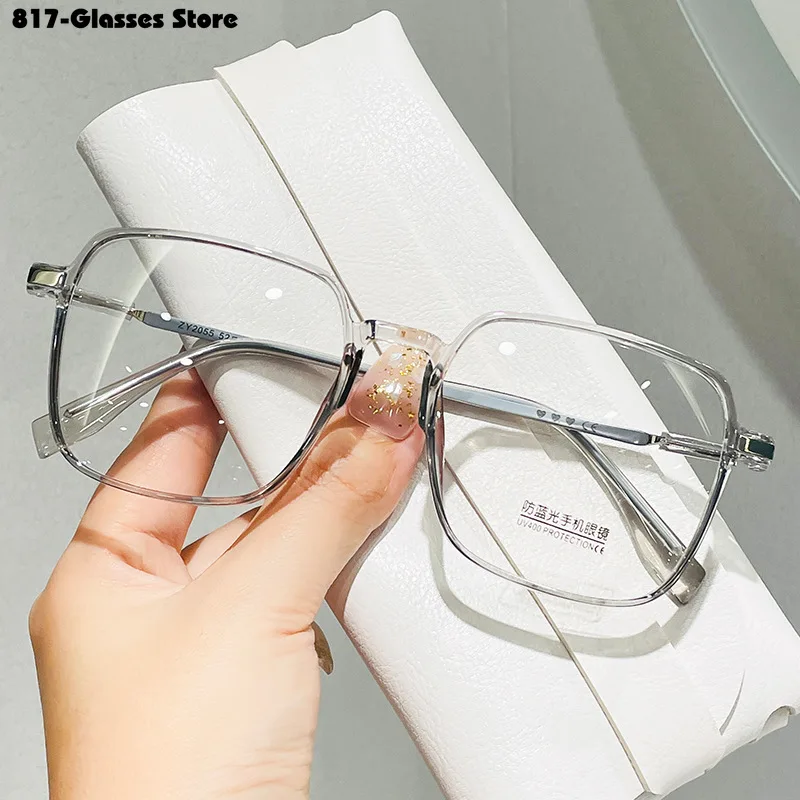 2023 Myopic Glasses Fashion Trend Transparent Big Frame Men's and Women's Flat Myopia Goggles